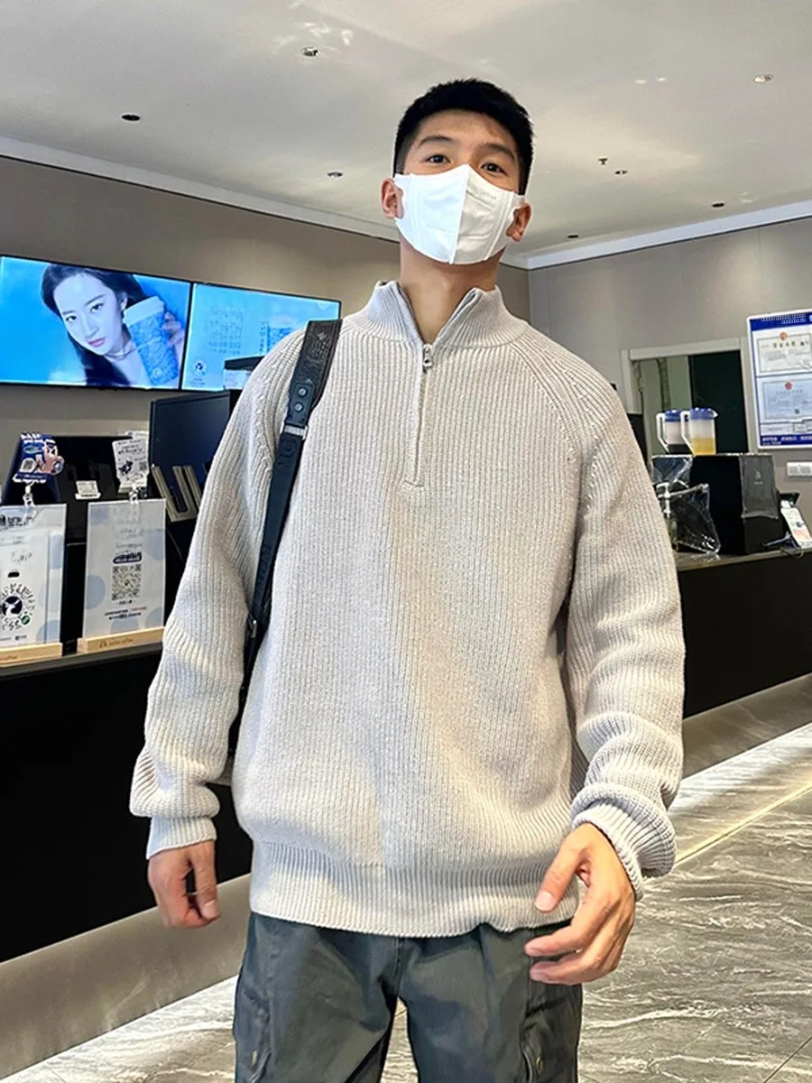 

Khaki f Zip Knitwear Men's Winter Warm Base Layer irt Cleanfit f High Collar Knitted Sweater Soft Comfortable Thien...