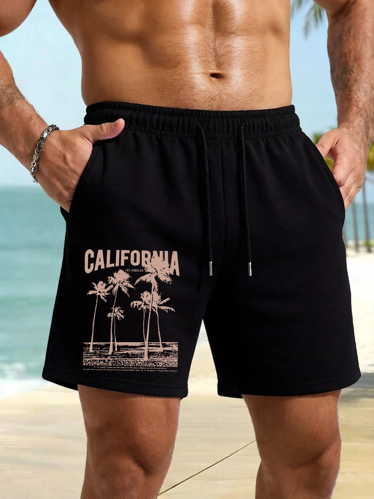 

Мужские спортивные шорты с принтом пляжной пейзажи Калифорнии, летние свободные плавки, повседневная базовая одежда для отпуска