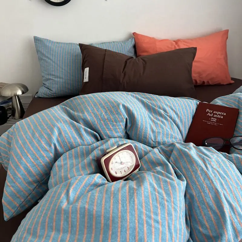 Blue Stripes Bedding Set Simple Design Twin Single Queen Size Girls Boys Soft Home Hotel Pillowcase Bed Sheet Duvet Cover