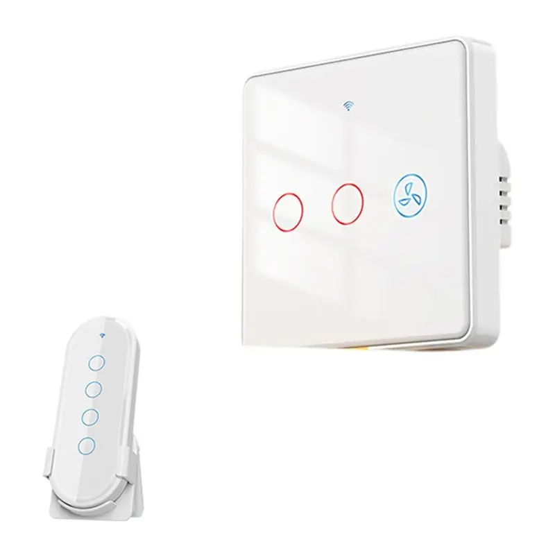 

Умный настенный сенсорный выключатель ABBZ-2-Way RF433 для вентилятора и освещения с дистанционным управлением, поддержкой Tuya Smart APP и голосовым управлением, функцией таймера (модель A)