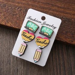 1 Set Pencil Love ABC Blackboard Wooden Drop Earrings For Women Girls School Opening Season Student Teacher Gift