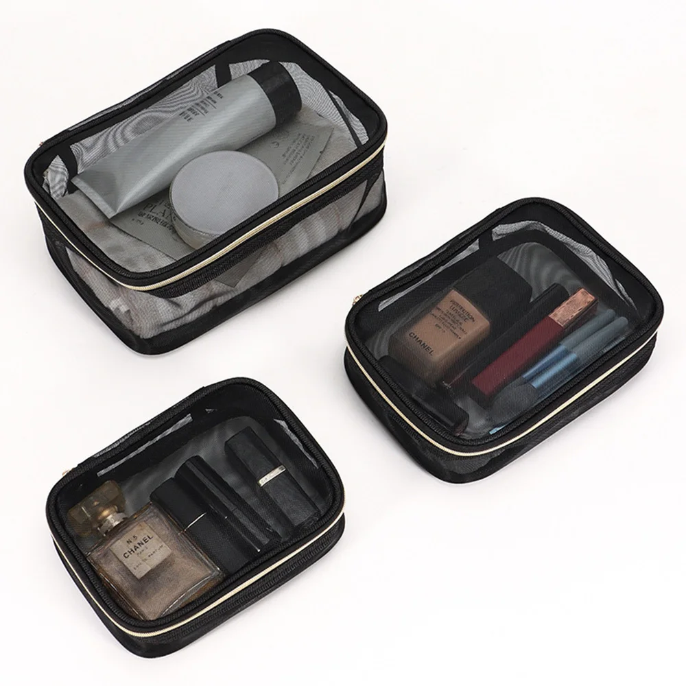 Bolsa de maquillaje de malla transpirable, bolsas de lavado de inodoro portátiles, bolsas de almacenamiento multifunción, bolsas de cosméticos de viaje de malla, bolsa de maquillaje de transporte