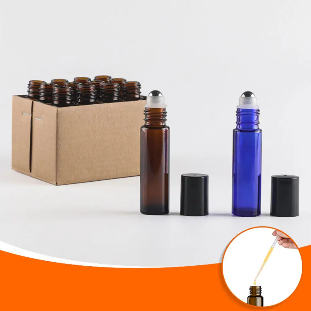 

12Pcs Roll Ball Bottle Set Portable 5Ml Glass Essential Oil Bottles Refillable Travel Perfume Dispenser Leak Proof Liquid