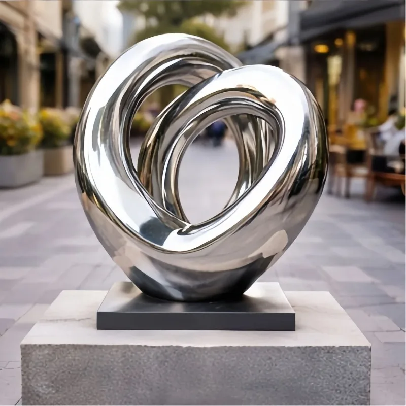 Customized large outdoor abstract heart-shaped mirror stainless steel sculpture ornament metal statue