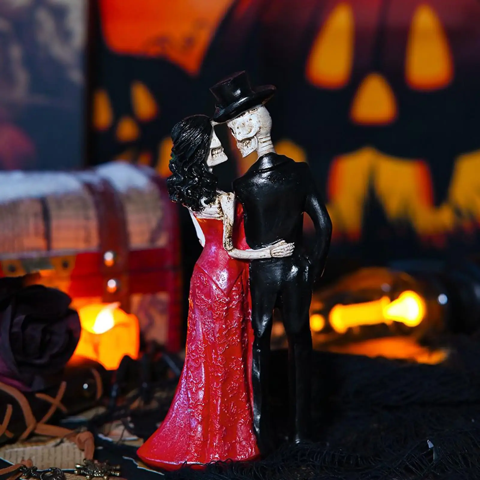 Miniature Skeleton Figurines Resin Halloween Skulls Statue Skeleton Bride And Groom Resin Sculpture For Holiday Garden Backyard