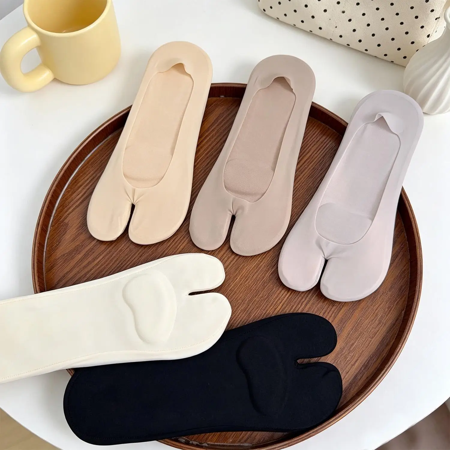Sponge Cushion Two Finger Socks Invisible Non-slip Low Cut Sock Solid Color Comfortable Breathable Summer Thin Cotton Tabi Socks - view 6