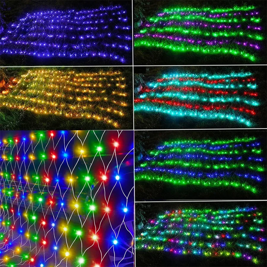 3X2M 224 LED RGB Net Lights Outdoor Christmas Color Changing LED Mesh Lights Christmas Net Light Waterproof Tree Bushe Light
