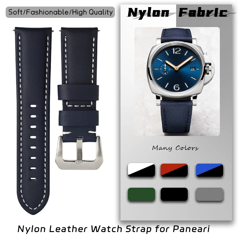 Canvas Nylon Watch Strap 22mm 24mm 26mm For Panerai LUMINOR DUE 1950 SUBMERSIBLE PAM Blue Green Black Soft Cowhide Watchband Men