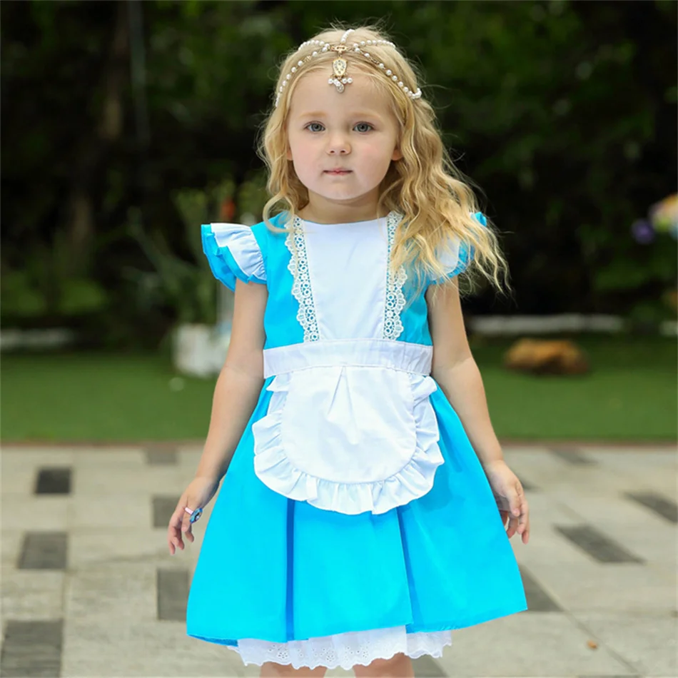 Toddler Alice Cotton Princess Dress Summer Halloween Carnival Masquerade Party Costumes Baby Girls Event Performance Clothing