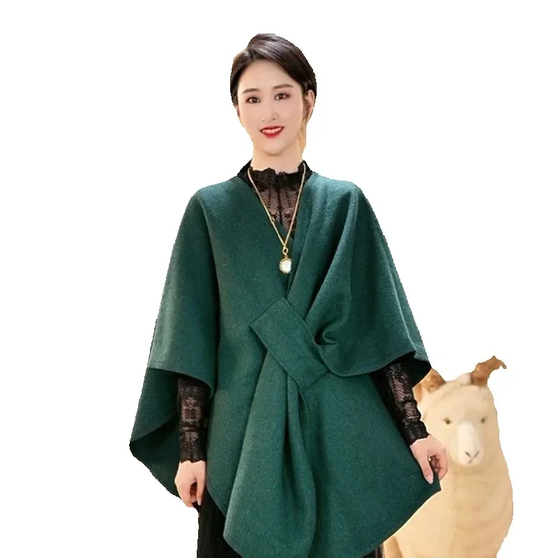 

Autumn Winter Mid-Long Shawl Women 2025 New Fashion Loose Casual Pure Colour Temperament Overcoat Female