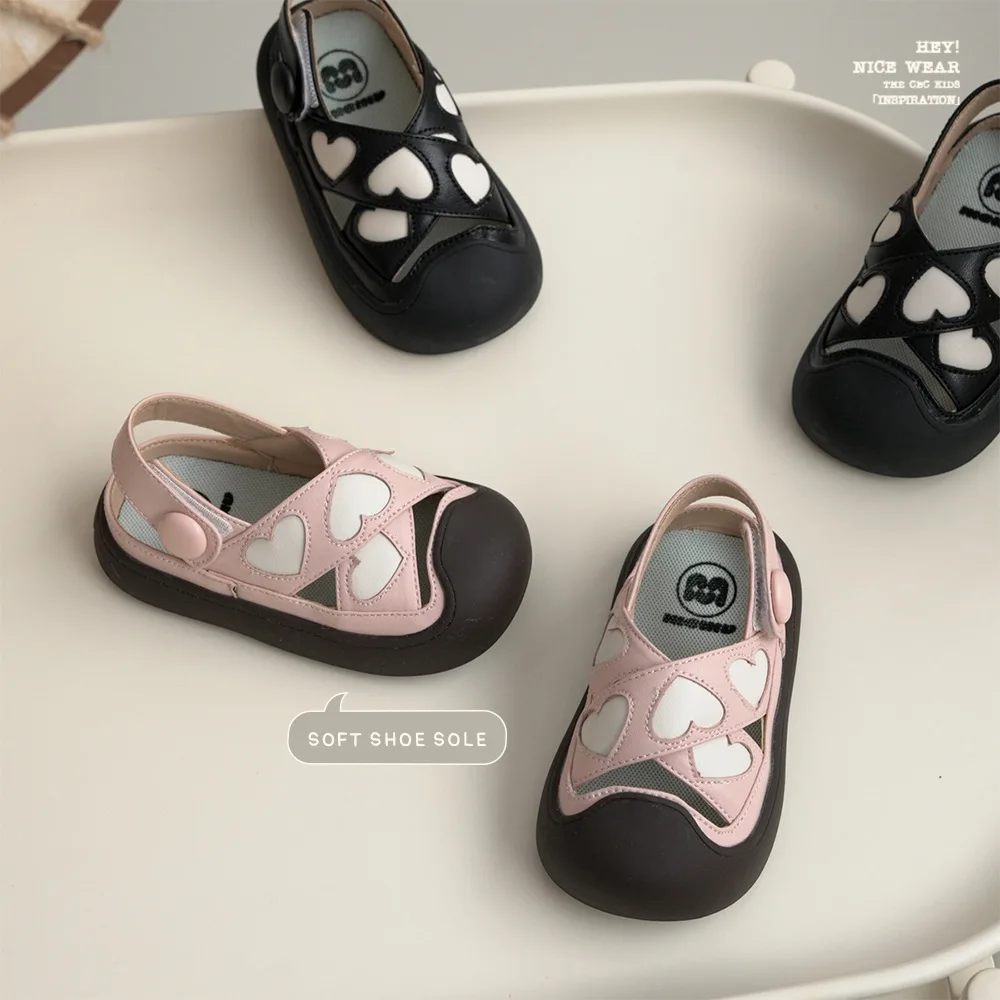 

Children Sandals Girls Breathable Cute Heart Infant Sandals Baby Boys Toe Cap Cut-outs Soft Sole Casual Sandals Size 18-30