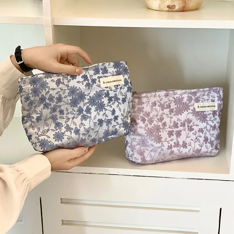 Ricamo Ins sacchetto cosmetico pochette grandi borse Organizer per il trucco sacchetto cosmetico coreano donna simpatica custodia da toilette per la