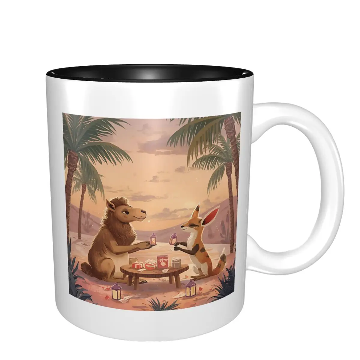 Valentine's Camel And Fennec Fox Couple Mug Funny Ceramic Coffee Cups Tea Mugs Milk Cup Drinkware Gift for Friends