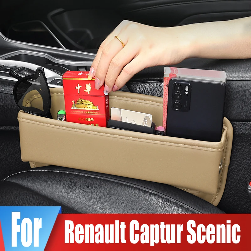 Car Seat Crevice Storage Box For Renault Captur Scenic Key Card Phone Reserved Charging Cable Hole Portable Pocket Organizer Bag