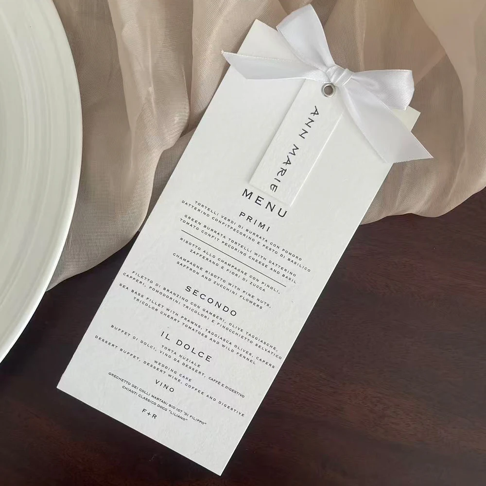 High-End Cotton Paper Customized Wedding Menu Card Personalized Catering Menu Holder for Upscale Event Catering