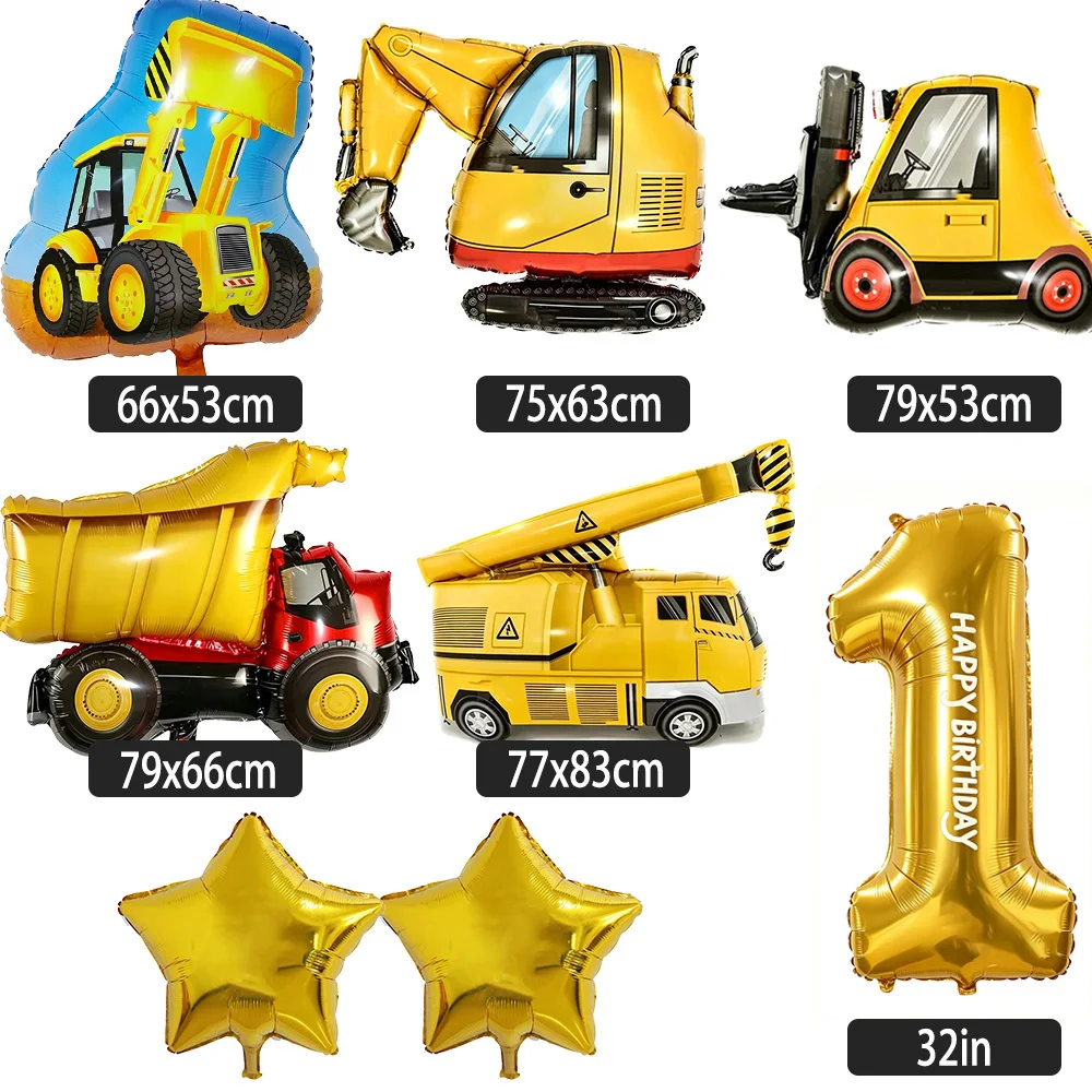 Excavator Crane Tractor Foil Balloon Kit Construction Project Birthday Party Decoration Boy's Birthday Baby Shower Party Supplie