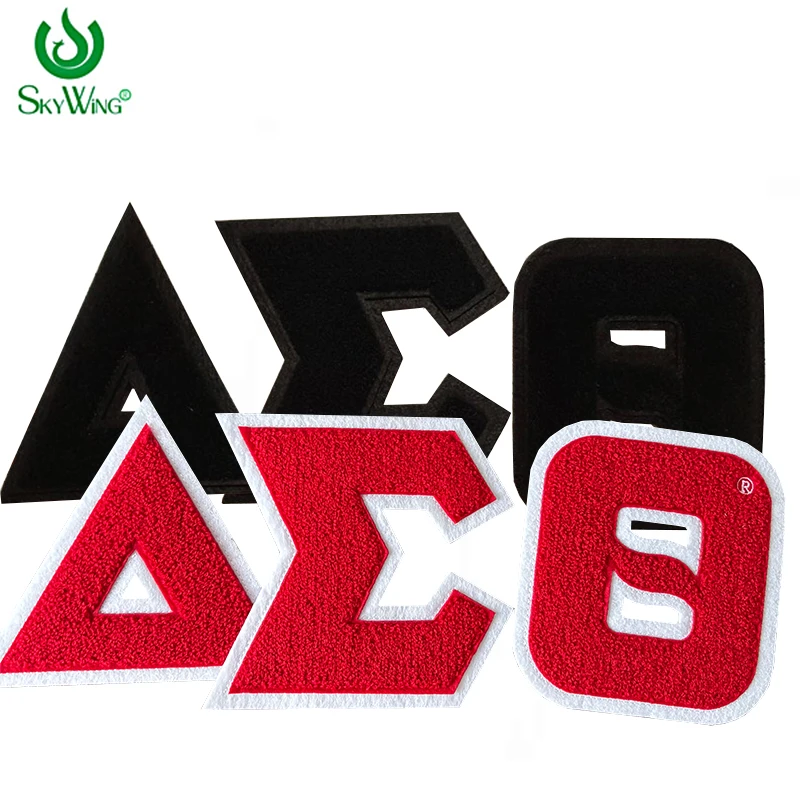 Patch thermocollant en chenille Delta Sigma Theta, lettres grecques, 5 pouces de hauteur, noir sur n