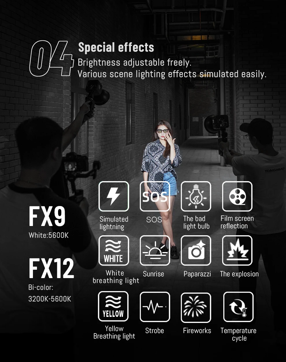 YONGNUO-Portátil Handheld LED Video Light, Fotografia ao ar livre, Estúdio ao vivo, Luz de preenchimento, Bi-Color, YNLUX100, 3200-6500k