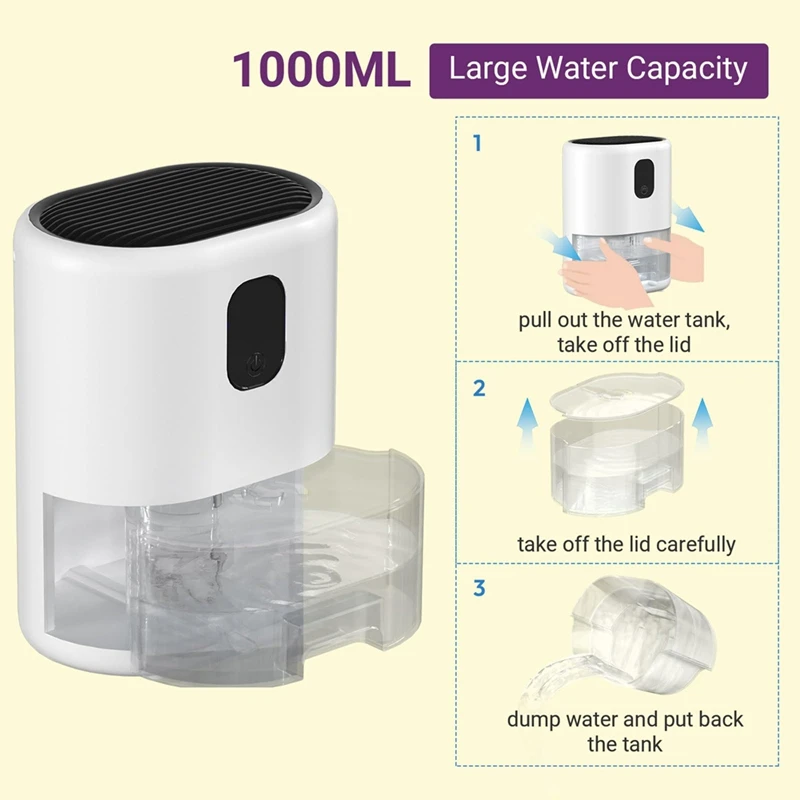 ABGR-Dehumidifier For Home, Dehumidifiers With 7 Colorful Lights,1000ML Small Dehumidifier,Ultra Quiet Dehumidifiers EU Plug