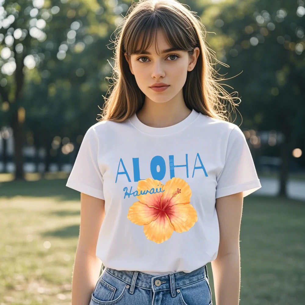 Hawaii Shirt Aloha Hawaii Women T-Shirt Summer Flower Shirt Trendy Summer Tee Retro Summer Tops Hawaiian Shirt Beach Lover Tee