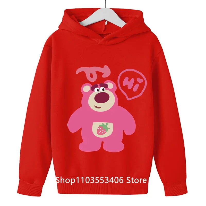 2024 Children's hoodie hoodie Strawberry Bear print Spring autumn outdoor casual fashion cotton boys and girls