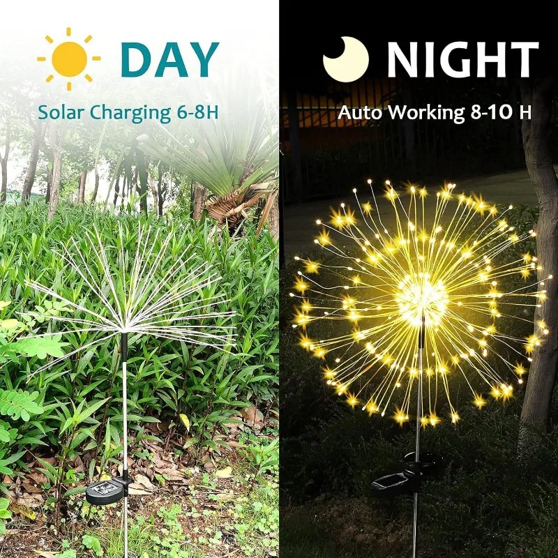 Solar Fireworks Light Outdoor Garden Lights DIY Home Decoration Waterproof Grass Globe Dandelion Lamp for Lawn Landscape Garden