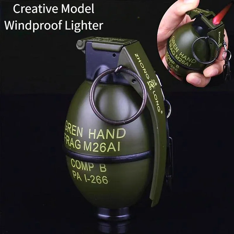 

New Cigar Lighter Grenade Model Metal Lighter for Smokes Windproof Red Fire Open Flame Cigarettes Lighters & Smoking Accessories