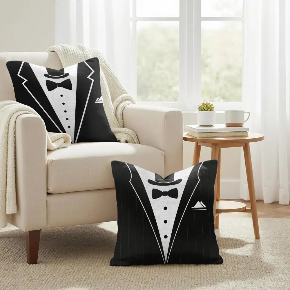 Classic Gentleman Style Cushion Cover Summer Coolness Linen Organic Fabric Sofa Pillow Case Double-Sided Printing Home Decor