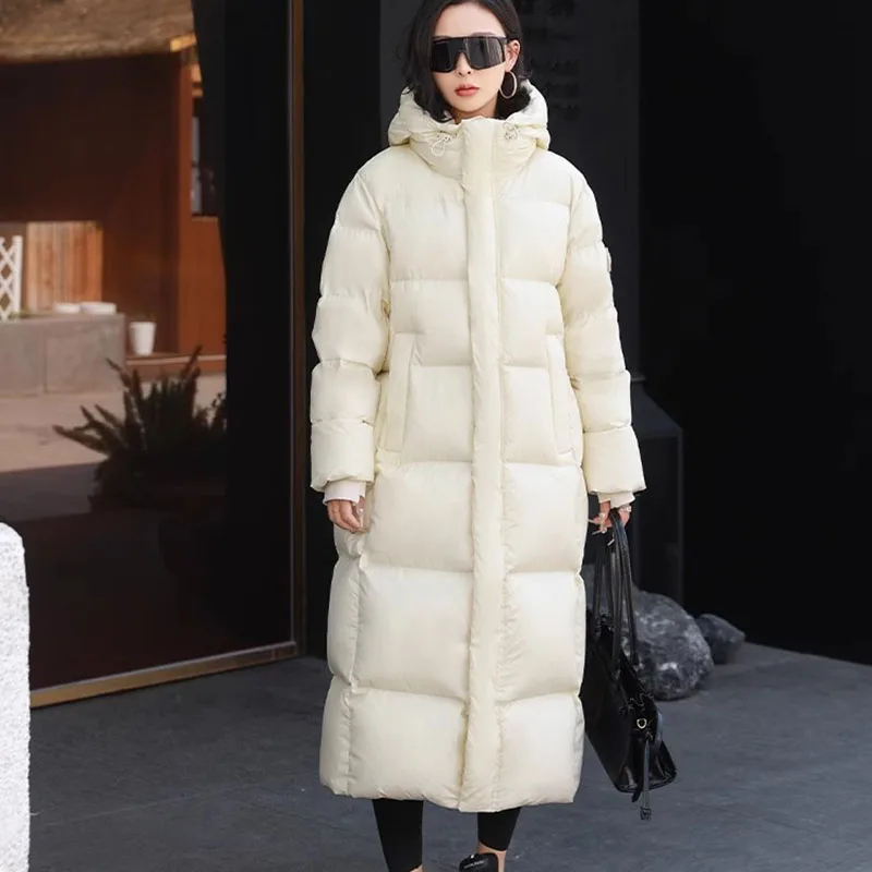 Chaqueta de plumón gruesa de alta calidad para mujer, chaqueta de plumón de ganso de Color sólido con temperamento, cálida, para invierno, 2025