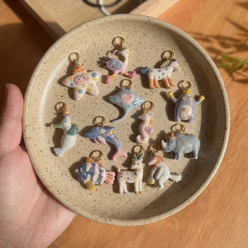 Adorable Cartoon Animal Necklace Fish Sheep Deer Pendant Print Design Handmade DIY Gift for Women Girls Stainless Steel Jewelry