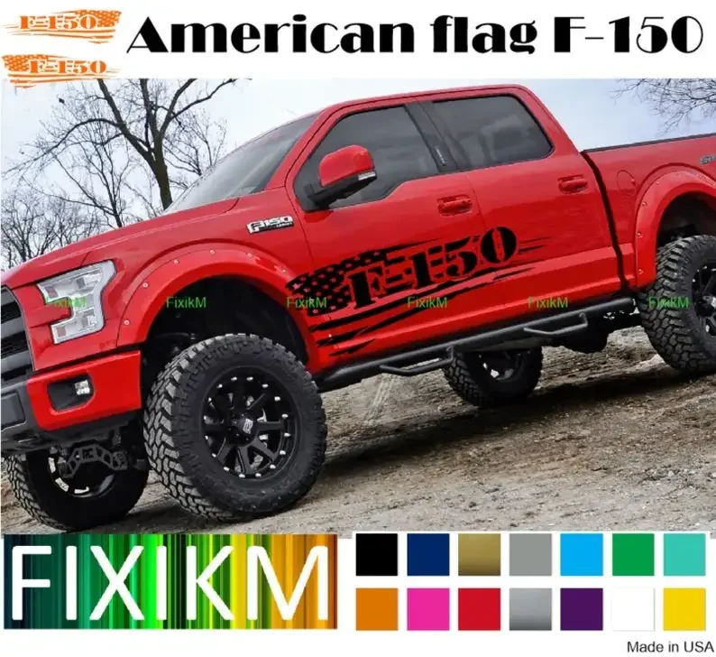 

Для Ford F-150 Виниловая наклейка с большой графикой американского флага для левой и правой стороны на двери, задней кровати, крылья... ЛЮБОЕ ЦВЕТА