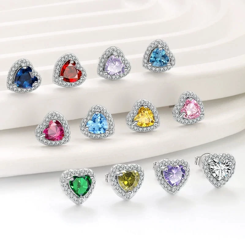 Hot selling European and American Love Heart Micro Inlaid Zircon Super Flash AAA Zircon Heart shaped Earrings for Women's KOFSAC