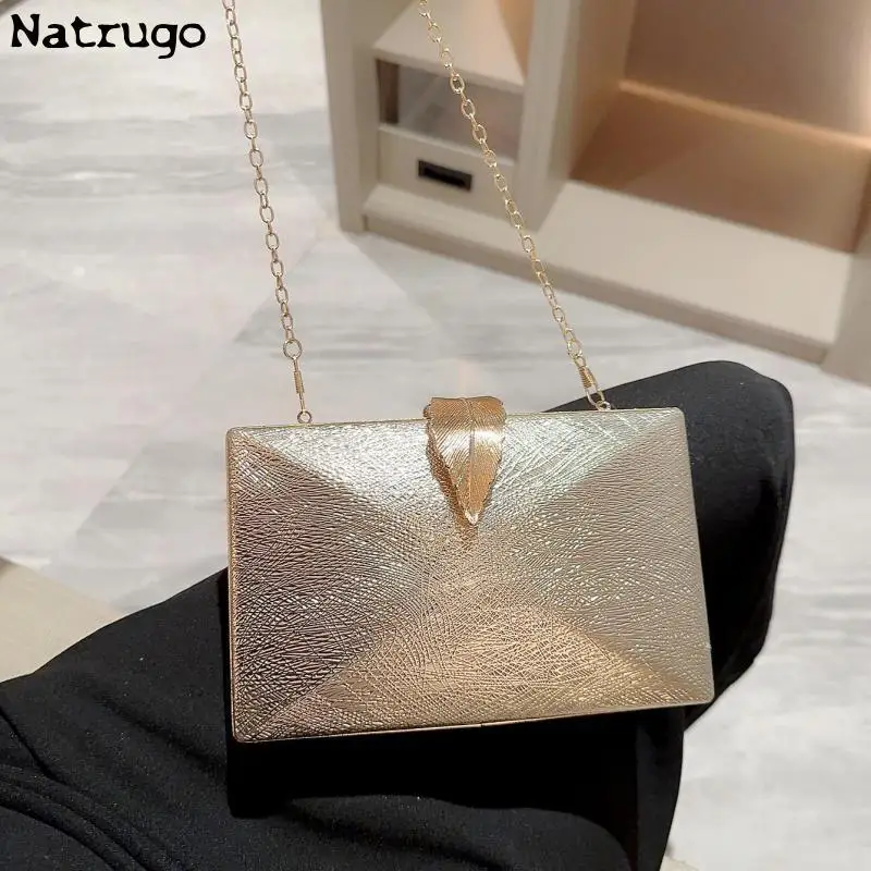 Metallic Party Clutch Purse Box Shape Evening Bags Gold Silver White Handbag Purses Women Bridal Wedding Metal Clutches Bag