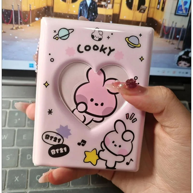 BT21 Mini álbum de fotos Kawaii KOYA, folleto de almacenamiento de tarjetas, colgante acrílico COOKY TATA, libro de tarjetas periférico de