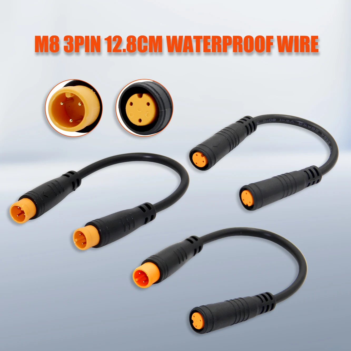 M8 12.8CM 3Pin Waterproof Connector Wire, Male to Male/Male to Female/Female to Female for E-Bike Brake Signal Sensor image 2