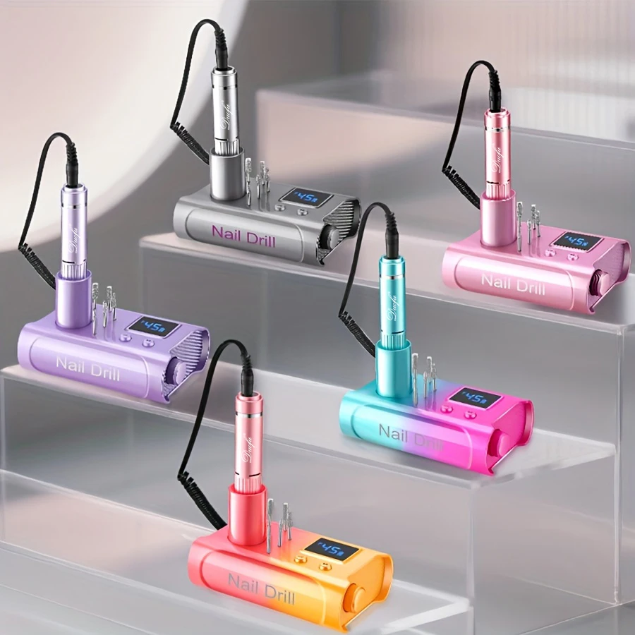 Electric Nail Drill File Nail Supplies, 45000Rpm Professional Nail Drill with Bits & Base, Rechargeable Nail E File Machine