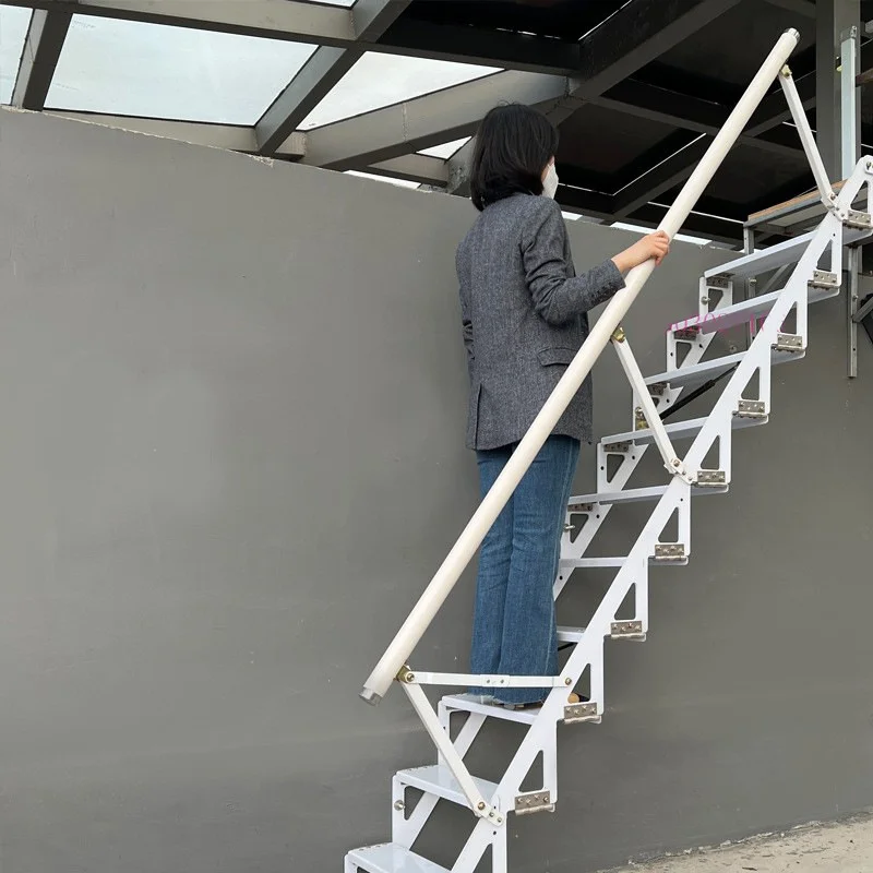 سلم قابل للطي سلم حديث من الفولاذ المقاوم للصدأ قابل للطي للاستخدام المنزلي سلم علوي مزدوج مثبت على الحائط سلم داخلي صغير أ #3