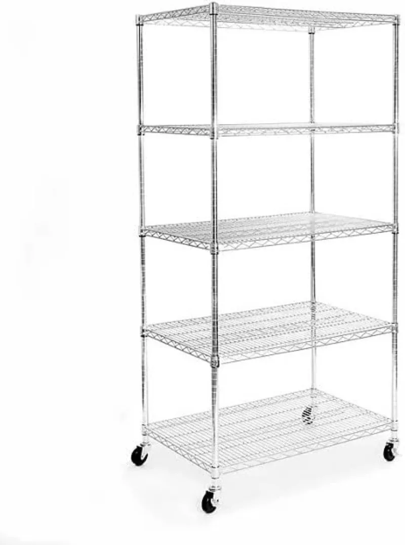 Heavy Duty Steel Wire Rack Storage Unit, 5-Tier Shelving, Organizer for Garage, Warehouse, Office, Restaurant, Classroom, Kitche