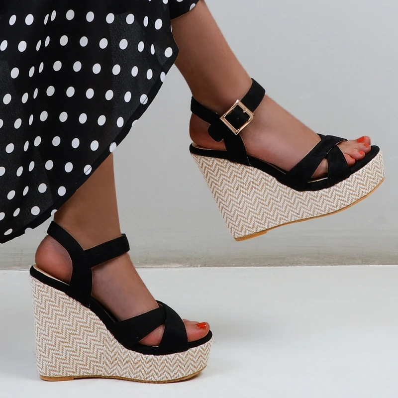 

Wedges Sandals Women Summer 2026 Platform High Heels Gladiator Flip Flops Black Pink Knitted Party Shoes Female Large Size 45