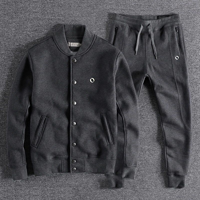 Men's Casual Sportswear Set Fitness Trendy Hoodie Baseball Jacket Two-Piece Suit Stand Collar Coat Upper Outerwear