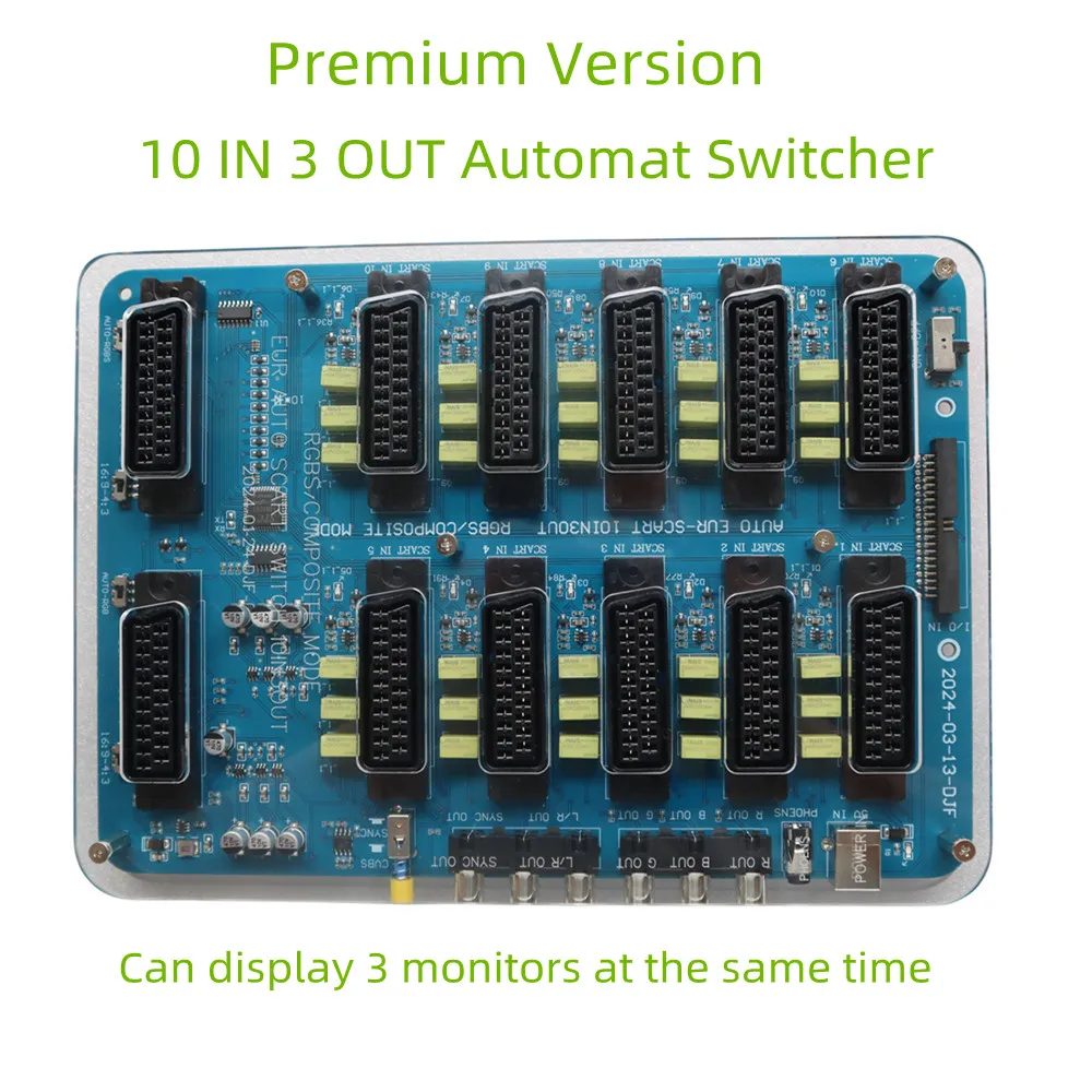 

NEW 10 IN 3 OUT Automat switcher 10 way SCART ( EUR ) IN and 3 way OUT( 2*SCART European output + 1 RGBS RCA output)