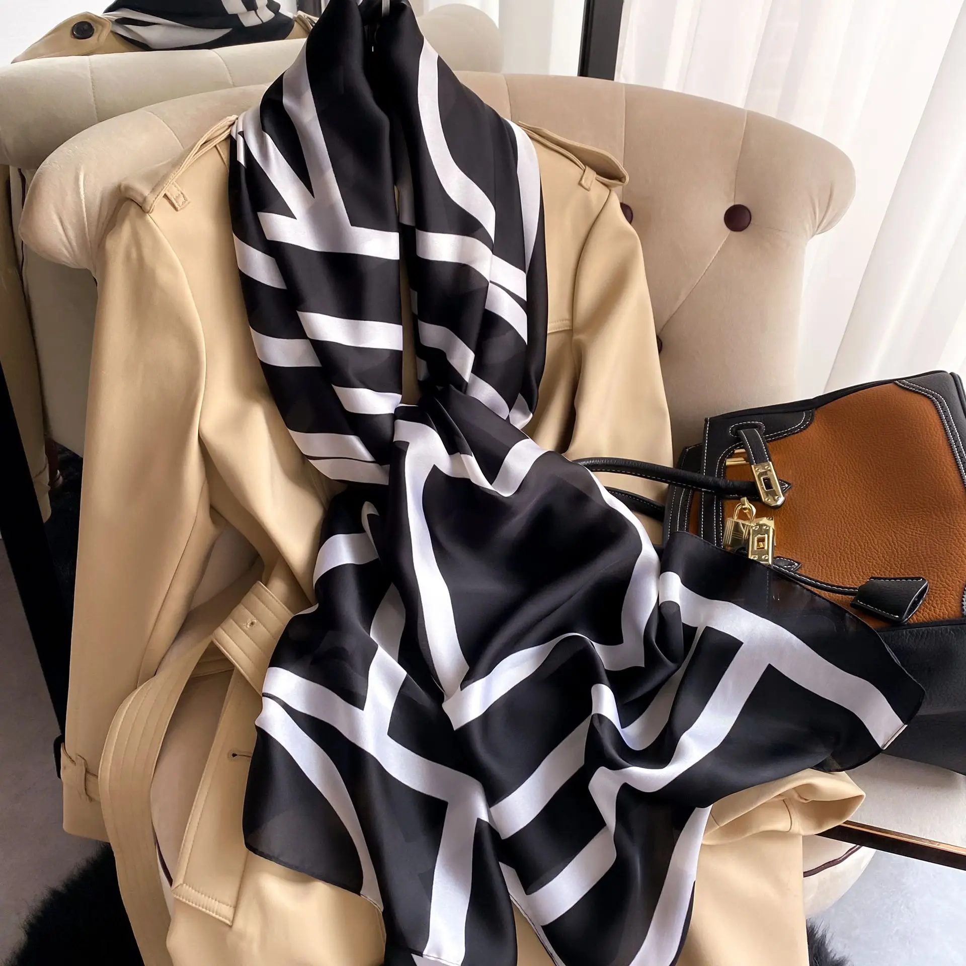 180X90cm Luxury Scarves Simple Stars Design Satin Square Scarf Outdoor Shawl Silk Turban Beach Wrap Fashion Women Scarves 2025