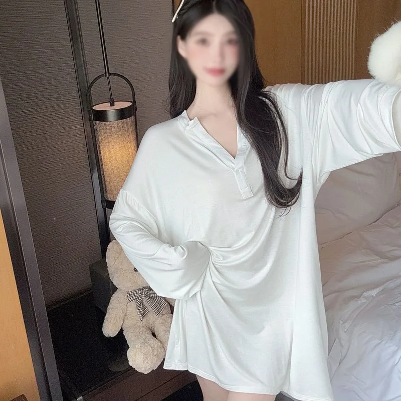 

Women Hot Sexy Pajamas Dress Spring Sleeping Skirt Long Dresses Sleepwear Long Sleeve Sleep Nightdress High-End Casual Home Wear
