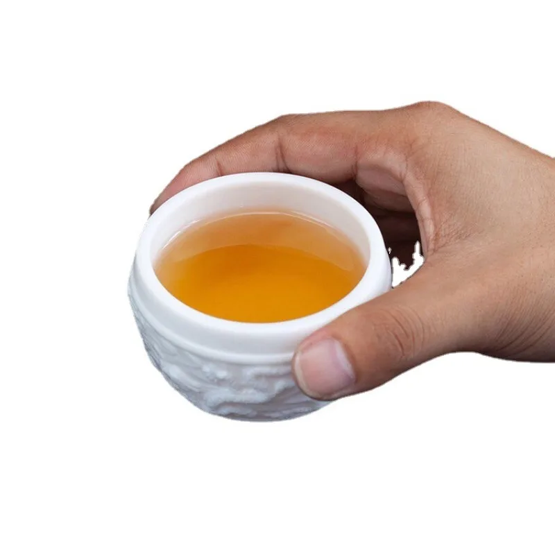 

Suet нефритовая вегетарианская чайная чашка, белый фарфор, чашка с изображением дракона и феникса, рельефная чайная чашка ручной работы