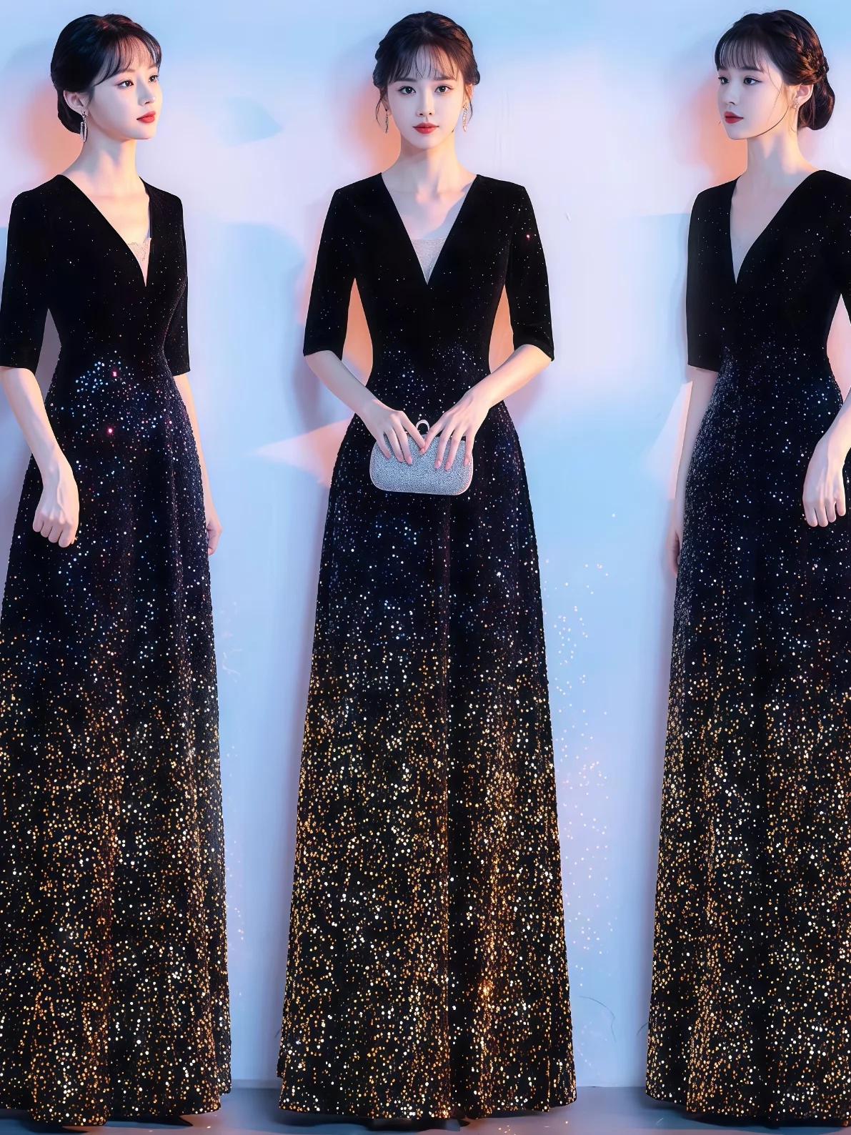 Ele-vestido de noche largo para mujer, traje de falda de presentador Dr Sparkling, coro de canción roja, cita de recitación