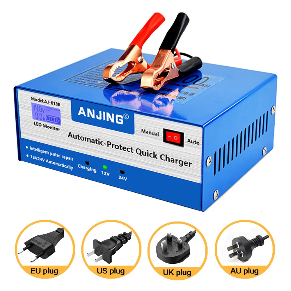 

Motorcycle Truck Boat Fast Charge 130W Power Battery Charger 12V 24V Car Battery Charger Smart Pulse Repairer for Car SUV