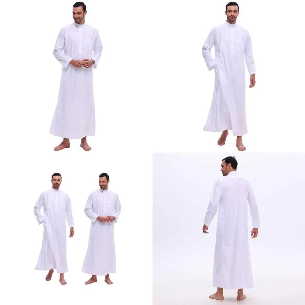 39BB Man Arabian Robe Kaftan Thobe Long Gown Islamic Kaftan Robe with Long Sleeve