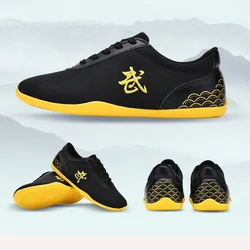 Zapatos deportivos de artes marciales Kung Fu para hombre y mujer, zapatillas de lona con cordones para niños, zapatillas de Tai Chi blancas y negras, zapatillas de deporte Wushu de goma