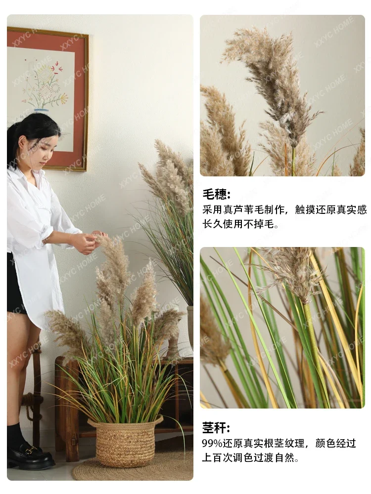 Artificial Plant Potted Reed Grass Bionic Green Plant Indoor Floor Decorative Wall Partition Window