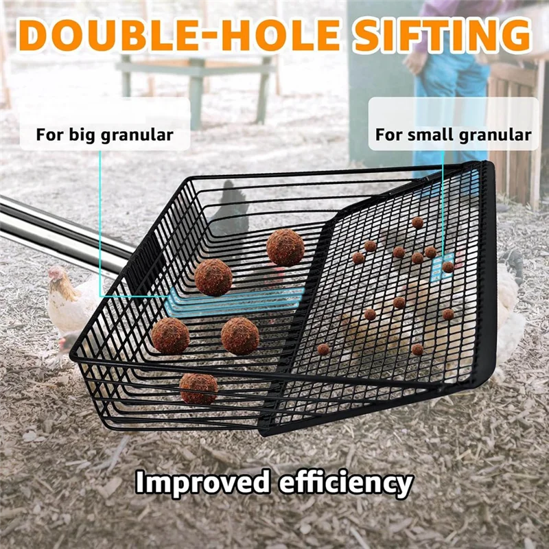 

ABUF-Ergonomic Grip Chicken Poop Scooper, 5 In 1 Adjustable Chicken Coop Pooper Shovel Stainless Steel Scanning Shovel